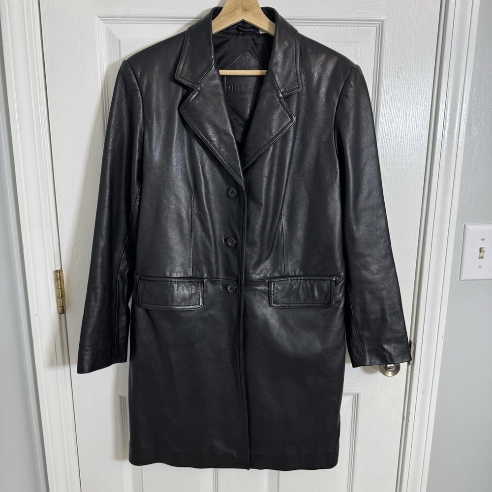 Preston & York Women's Black Genuine Lambskin Leather Long Coat Jacket